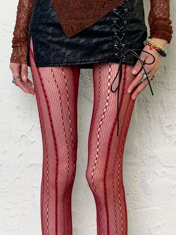 Weinrote Y2K-Höhlenstrumpfhose