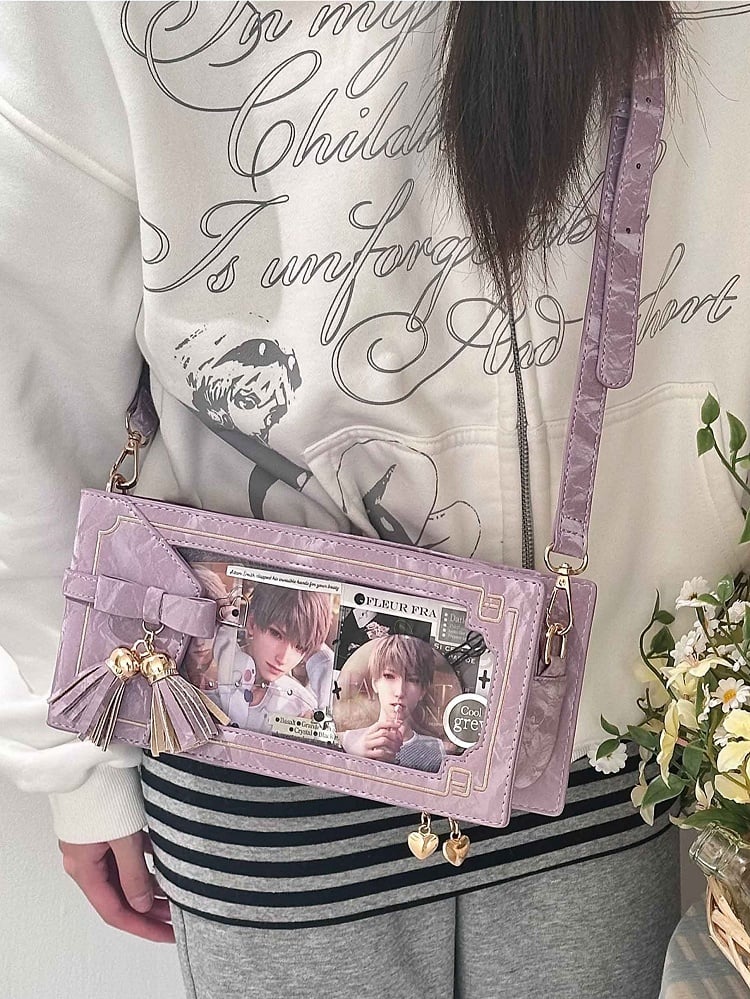 Cheongsam Accent Purple PU Bag Bow Floral Fringe Ita With Style Pattern