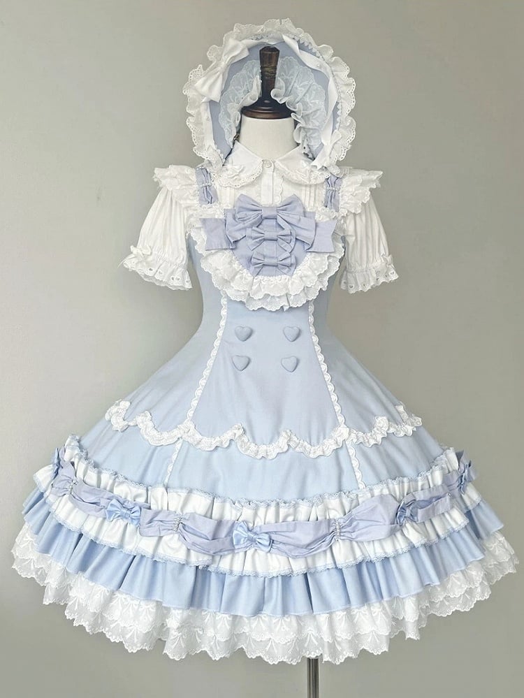 / Blouse Bows Small Pink Short Decoration Sleeves White