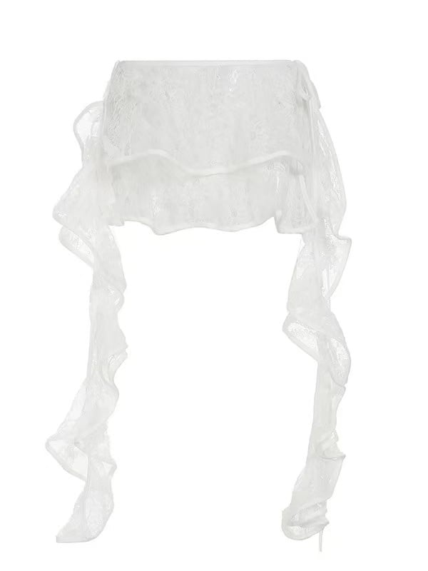 Asymmetrical Details Lace Accessory White Hem Floral