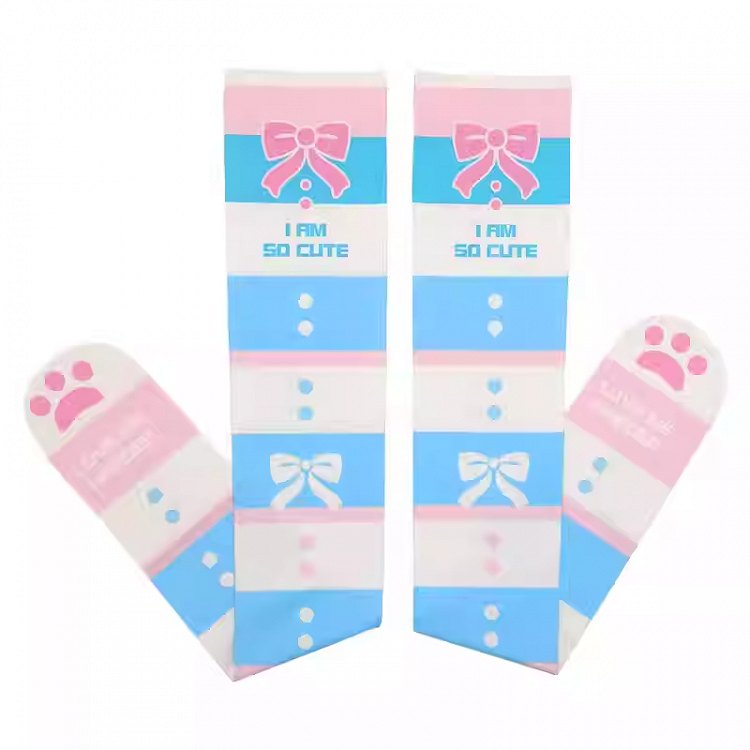 Blue and White Striped Bow Print Over Knee Stockings