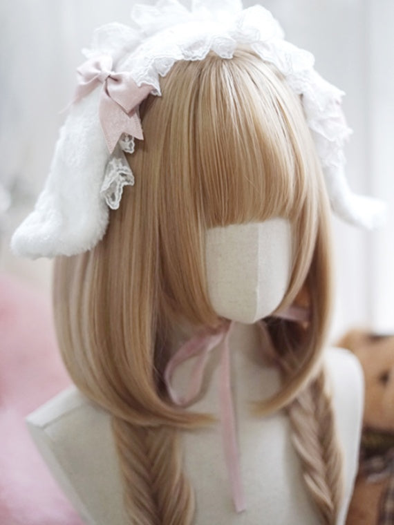 Milk White/Caramel/Orange/Pink&Black Waist Length Straight Wig With Full Bangs