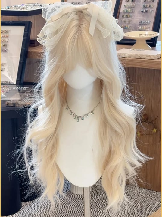Bust Wavy Wig Under Length Bangs Blonde With