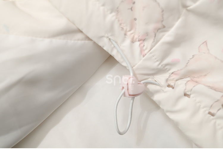 Cute Lamb Print White Hooded Down Jacket Short/Long Version