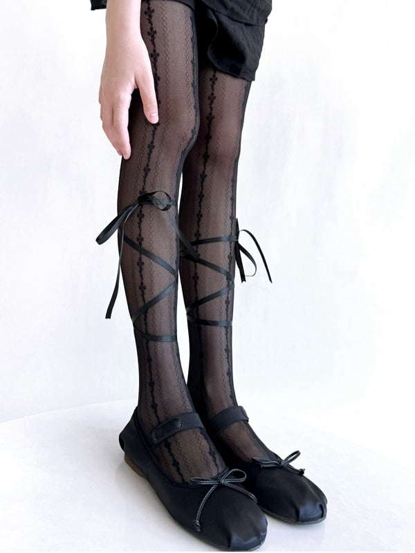 Black / White Balletcore Criss-cross Self-tie Bowknot Tights