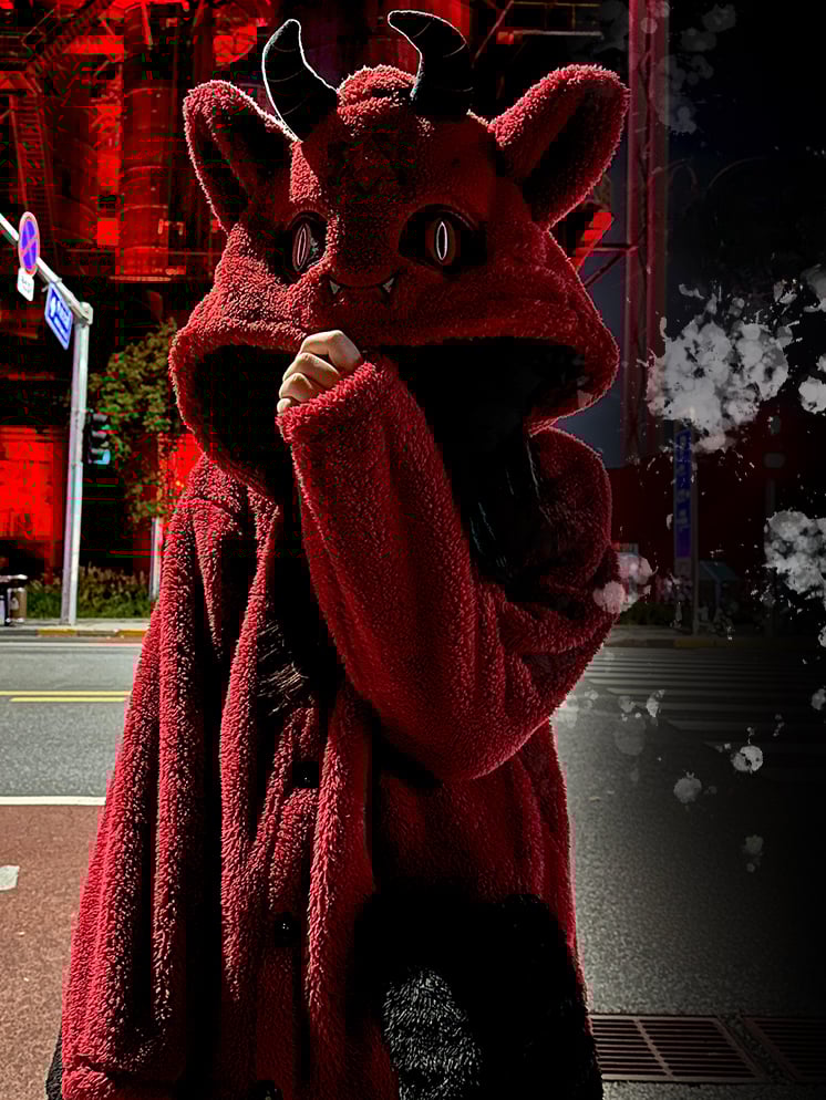 Red Devil Gothic Winter Plüsch Pyjama Nachthemd