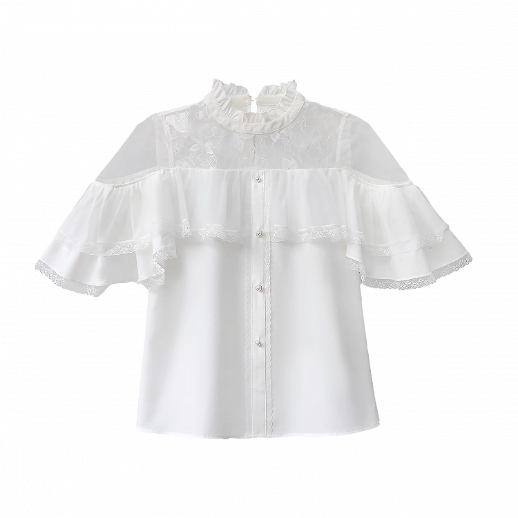 Innocent White Clean Cape Design Top Aesthetic Illusion Neckline and Trim Lace with