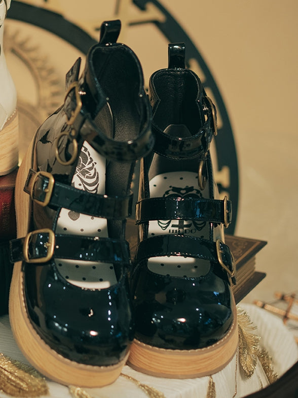 Riemchenspitze mit polierter 3 cm Knöchelsohle, rundes Plateau, schwarze Schnalle, Vintage-Stiefel mit 3 Keilabsatz, Größe 3–5