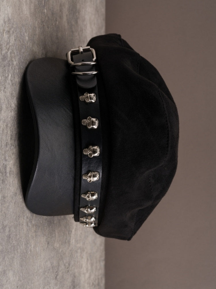 Baskenmütze Design Skelett verziert Schnalle schwarz Hut Gothic