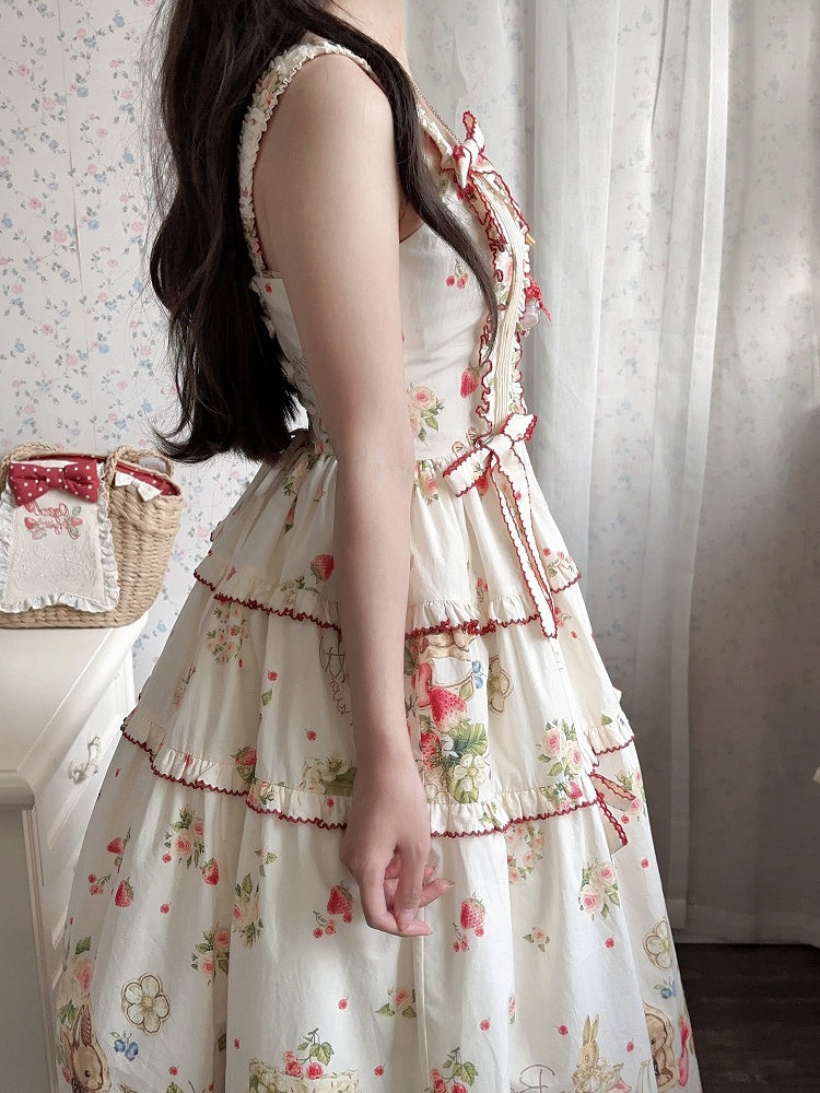 Bunny Pink House Dress Hemline Print Lolita Red Fashion and Strawberry