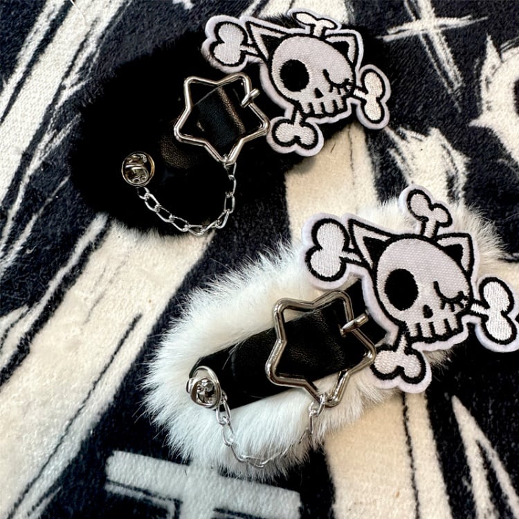 Schwarz-weiße Skelett Gothic Plüsch Haarspange