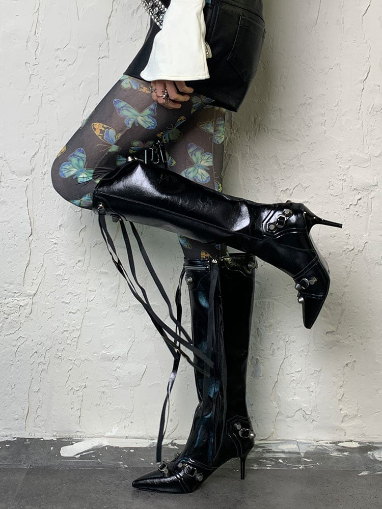 Punk Schwarze Y2K Schmetterlingsstrumpfhose