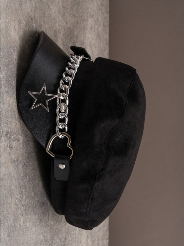 Hut-Stern-Herz-Charme mit schwarzer Design-Schnalle, Gothic-Barettkette