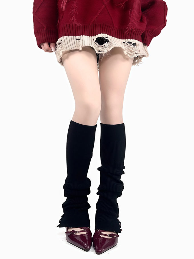 Off-white/Grey/Wine Red/Black Button Knitted Leg Warmers