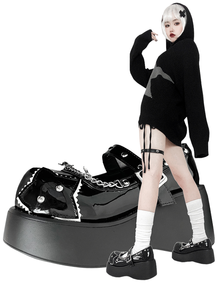 Buckle Star Toe Platform Denim One Punk Round Shoes