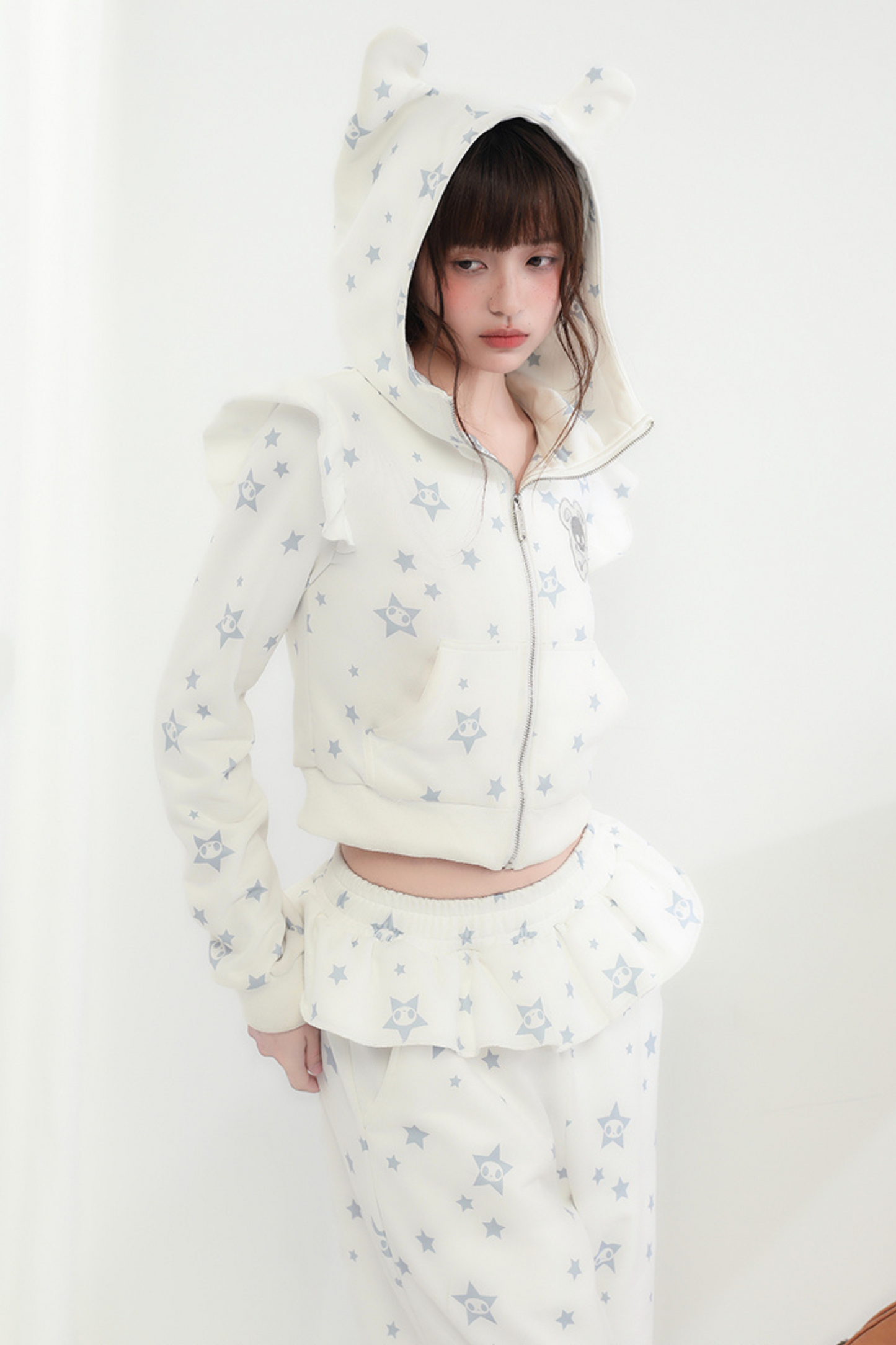 Hoodie Animal Ruffle Pants Loose Ear Hooded +