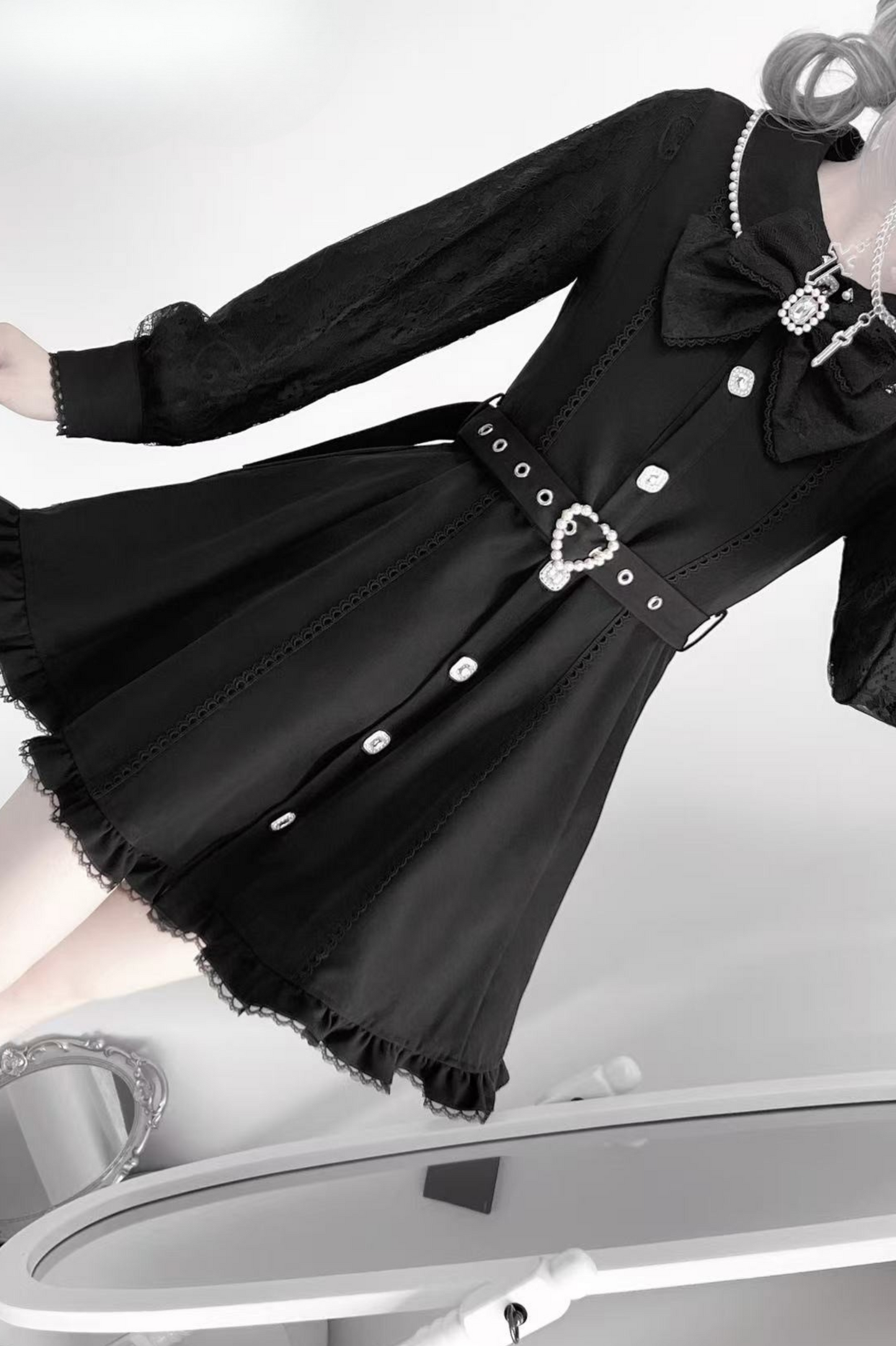 Sleeve Sweet Lace Cape Dress Collar Pearl