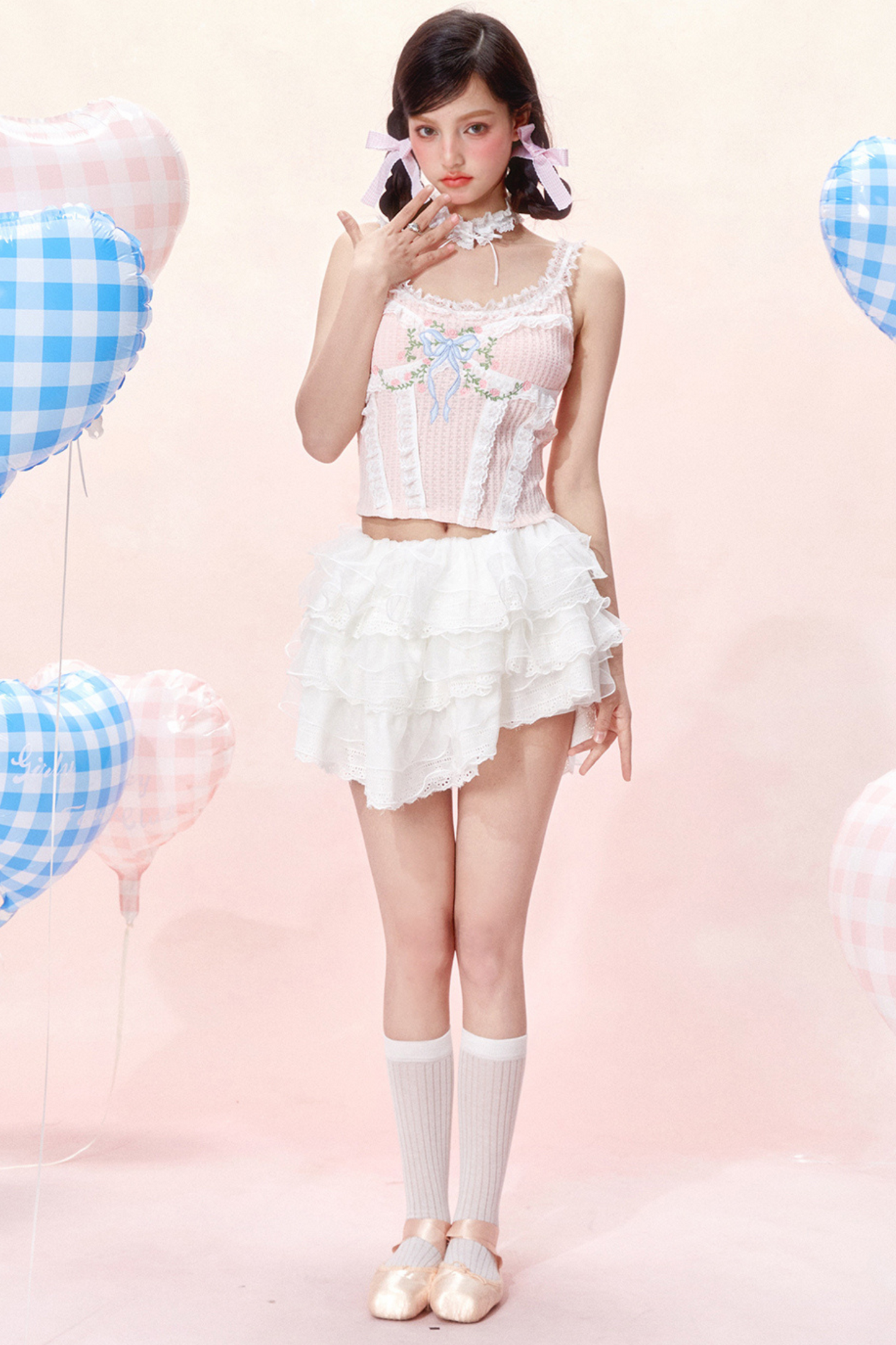 Design Corset Bow Sweet Lace Top