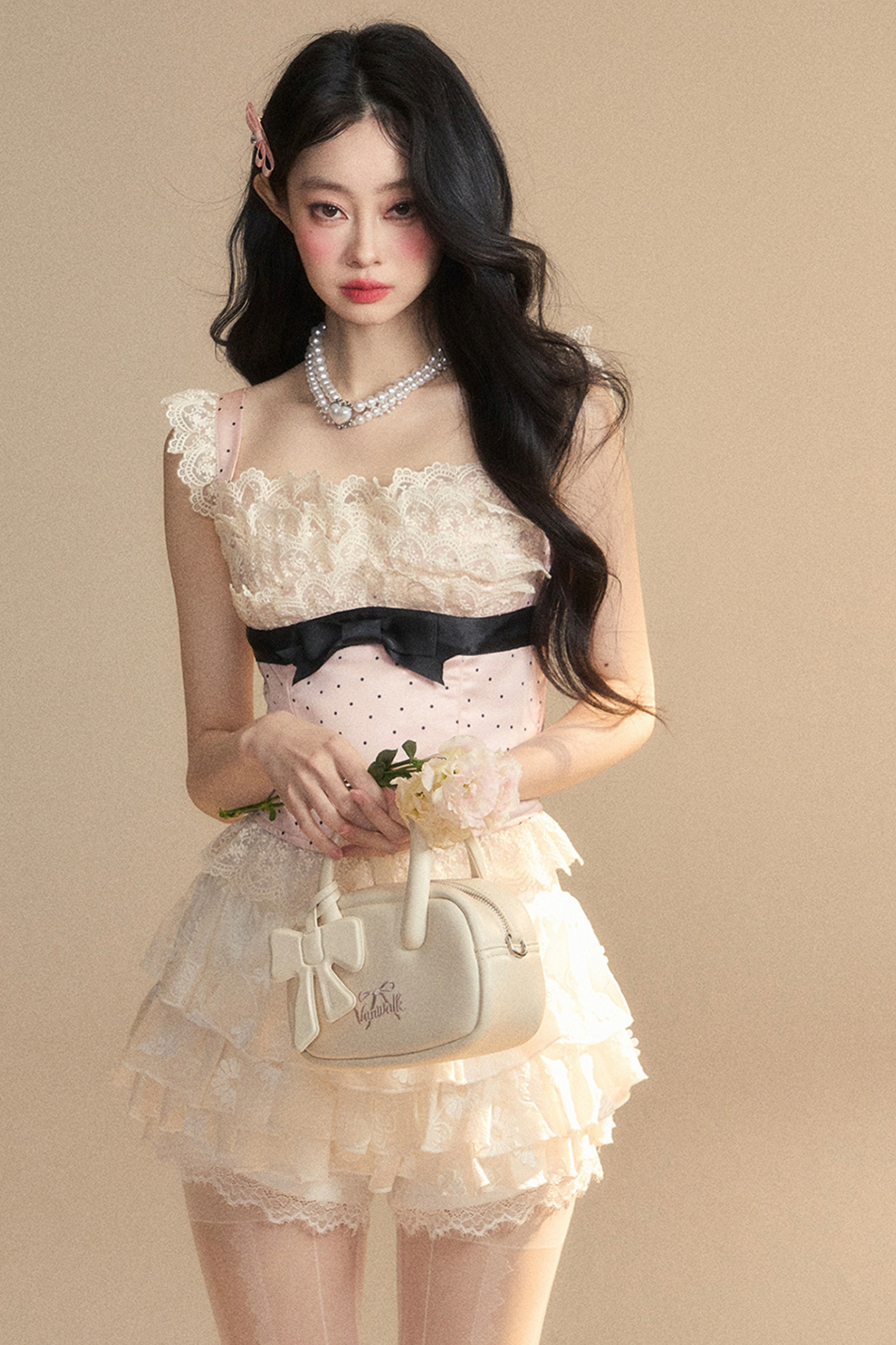 Reservations Top Tight Sleeveless Lace Dot Girly