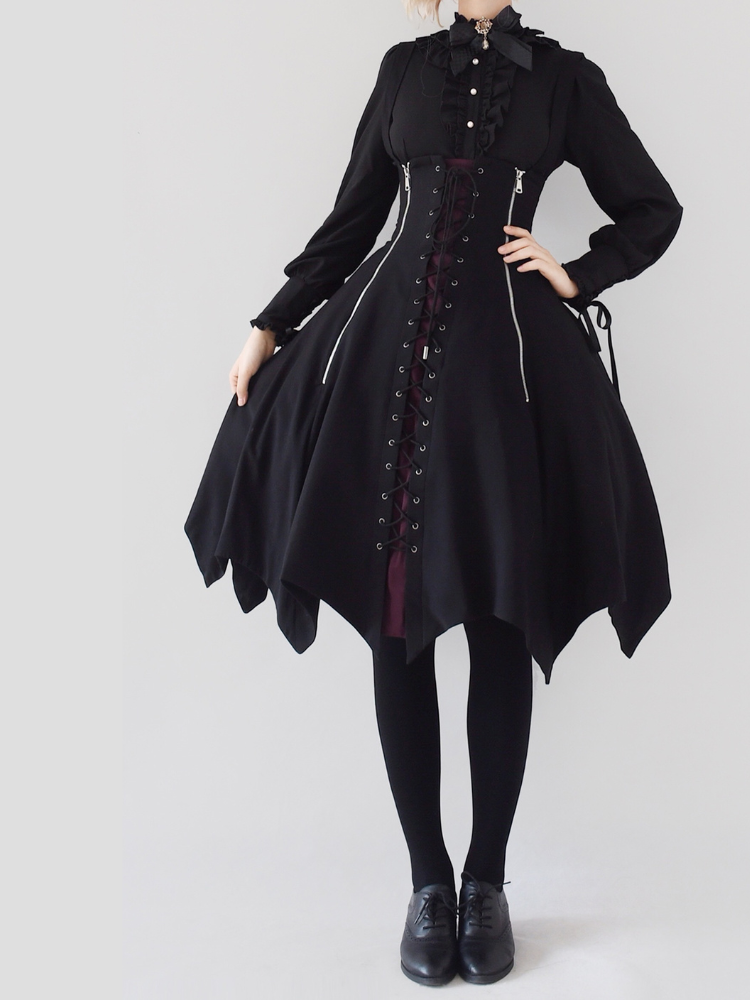 Plus Size Under Bust High Waist Skirt with Straps Handkerchief Hemline
