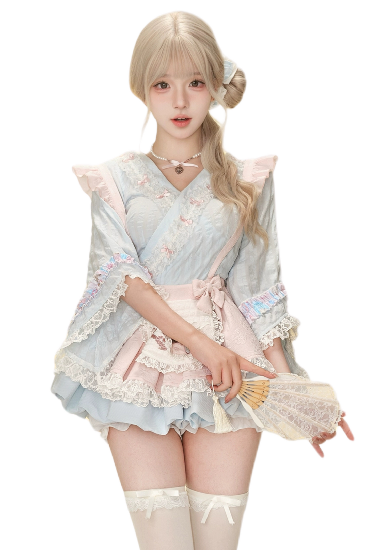 Suspender Blue Cherry Style Japanese Frosting Top Skirt +
