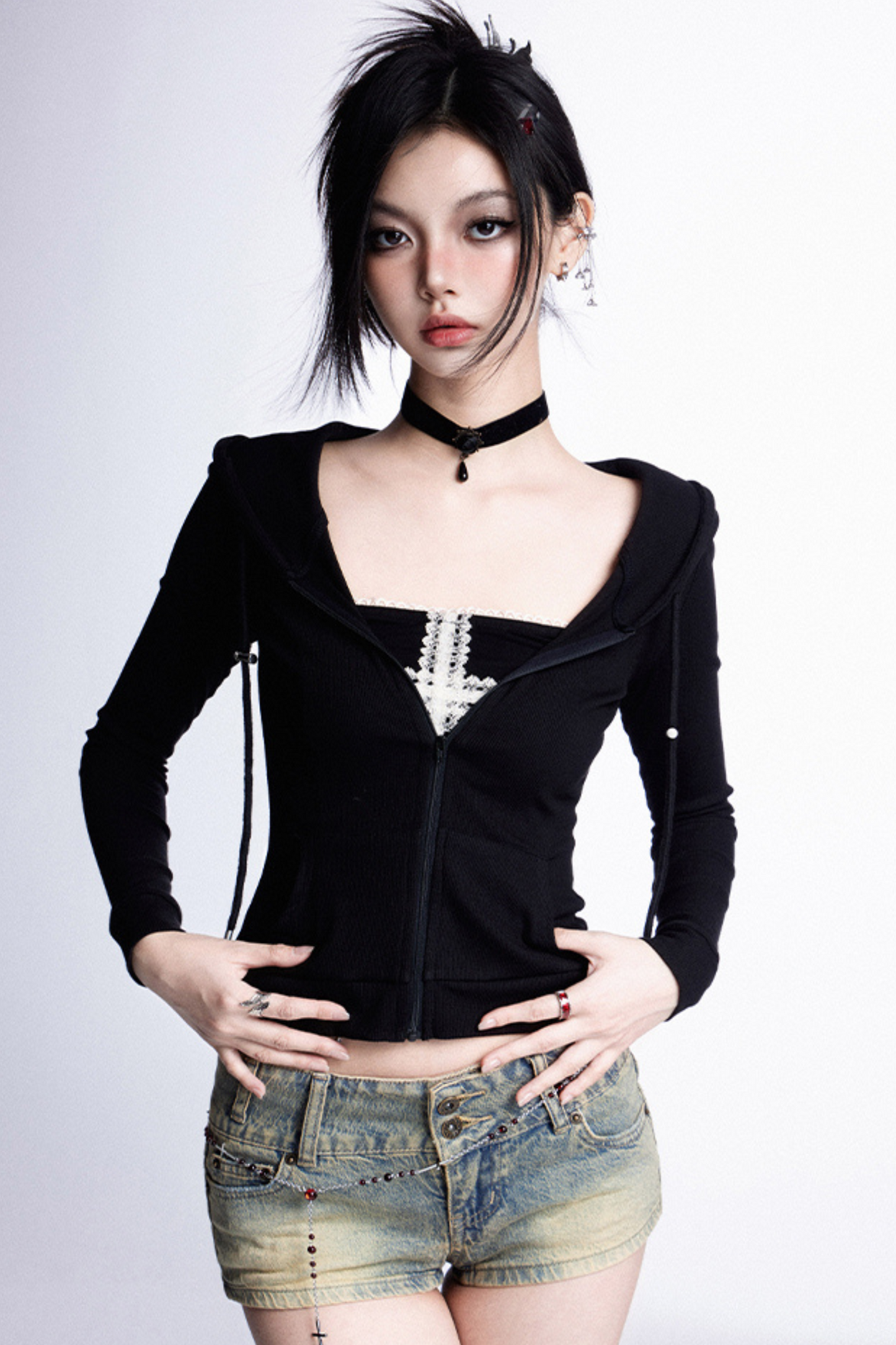 Slim Zip-up Top Hoodie