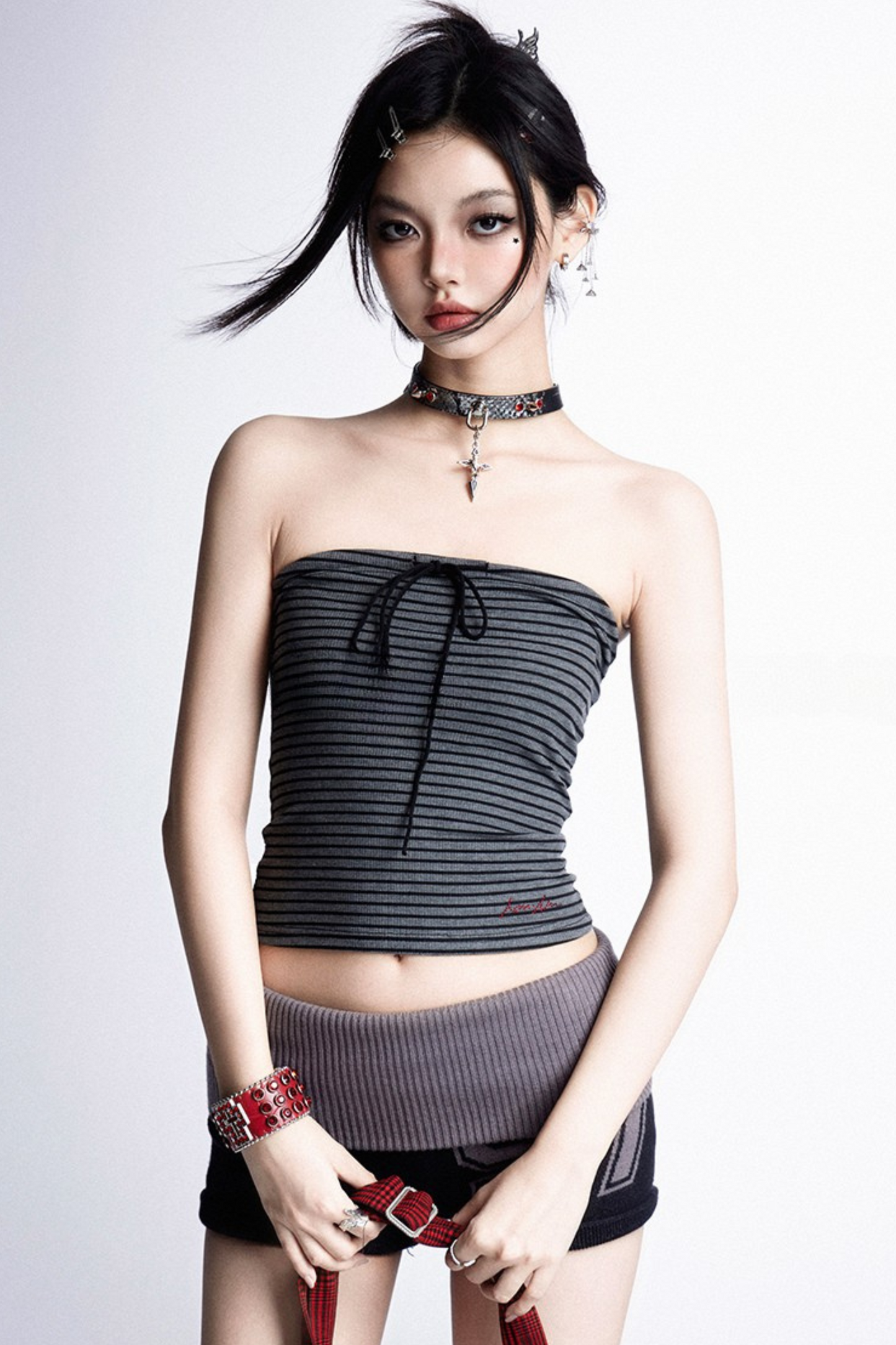 ribbon American striped stretch vest + top tube