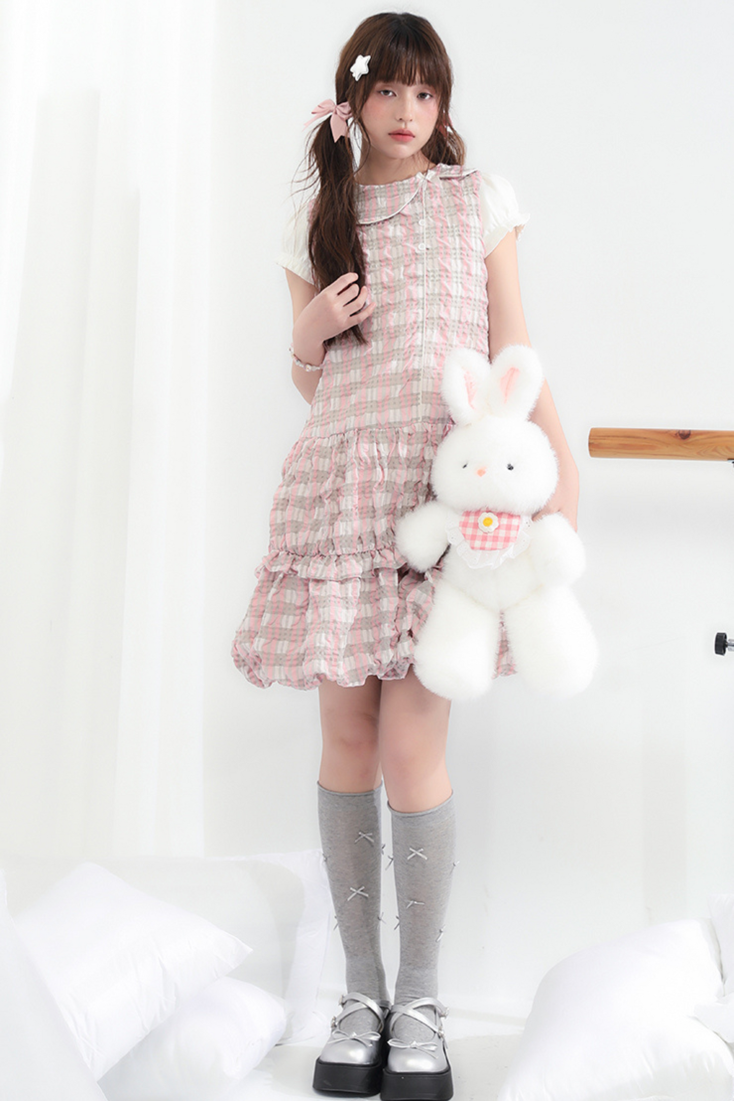Ruffle Girly Color Sleeve Block Sweet Dress