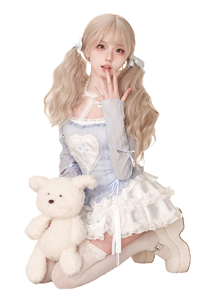 Camisole Blue Lace White Skirt White Top Cake