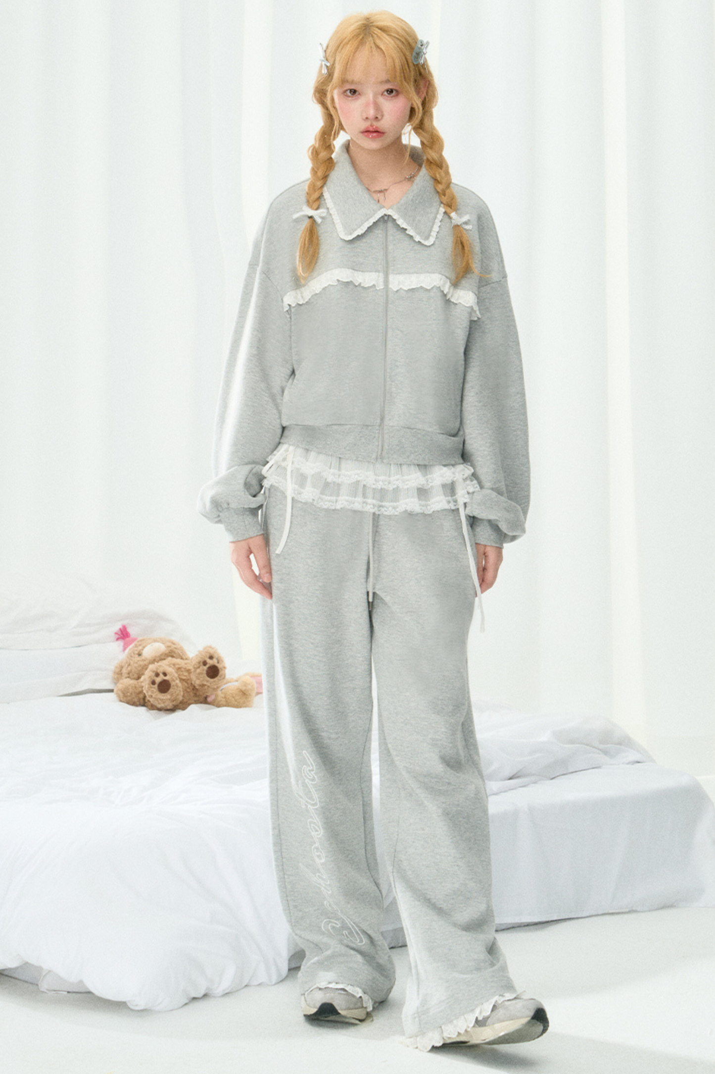 Sweatshirt Casual Girly Lace Setup