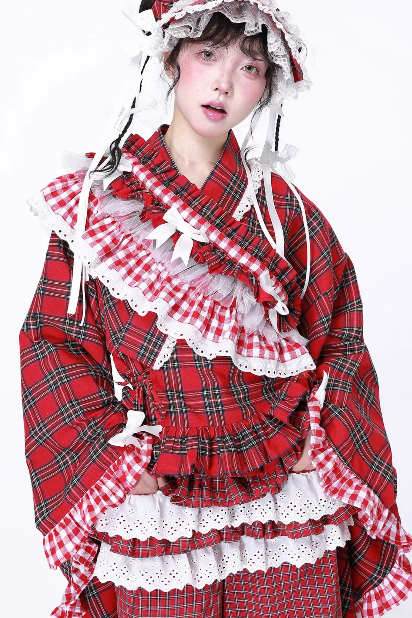 Retro Check Kimono-style Top