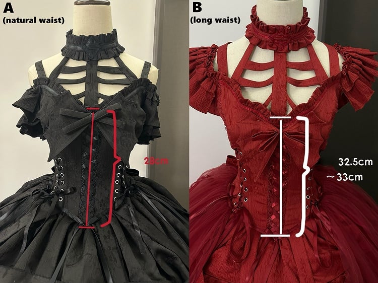 Bow Ovarlay and Gothic Dress Corset Big with Lolita Detachable Skirt Design Black Birdcage Waist Lace-ups