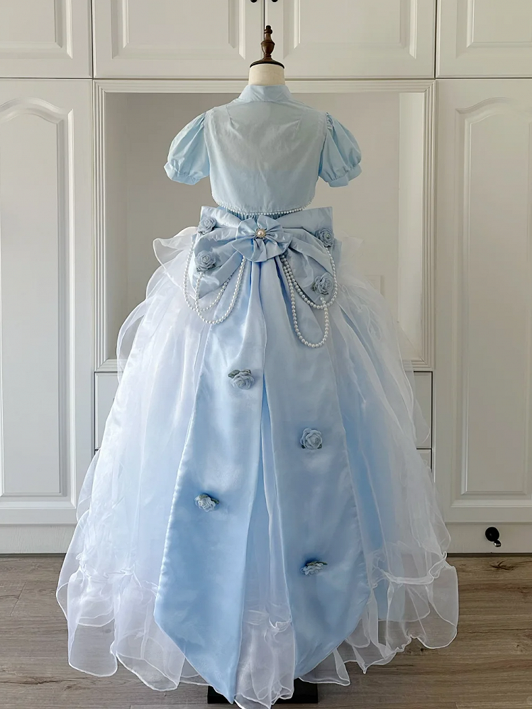 Full Lolita Top Skirt Plus Available Sizes High-low Blue Set Waist Princess Boned +