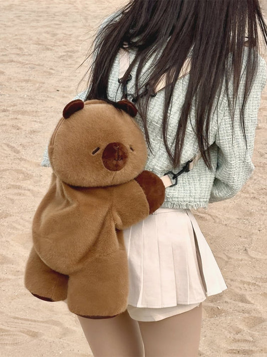 Cute Capybara Brown Plush Backpack/Crossbody