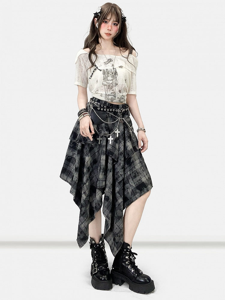 Handkerchief Dark Hem Plaid Skirt Pattern Bittersweet Gray