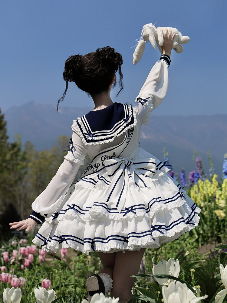 Sleeves Sailor Collar White with Summer Dress Short Detachable Lolita