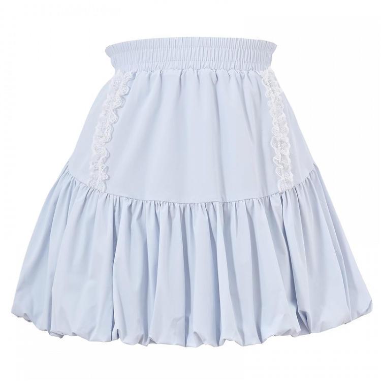 Light Blue Elastic Waist Sweet Bubble Skirt