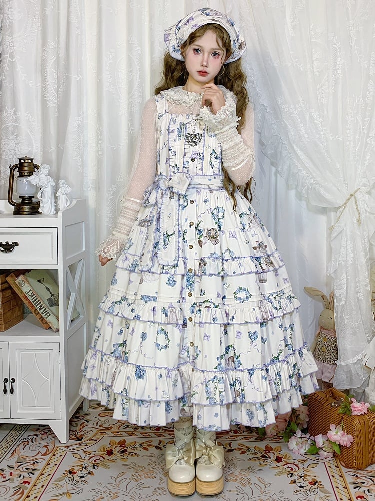 Kitty und Blumendruck vorne Knopfleiste Natural Kei Lolita Jumper Rock Pink House