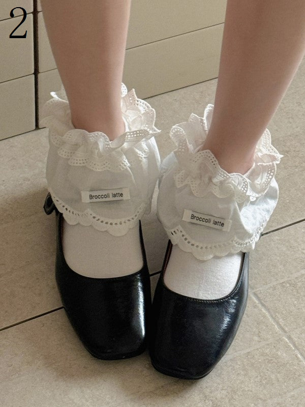 White Ankle Lolita Cuff Socks Ruffled