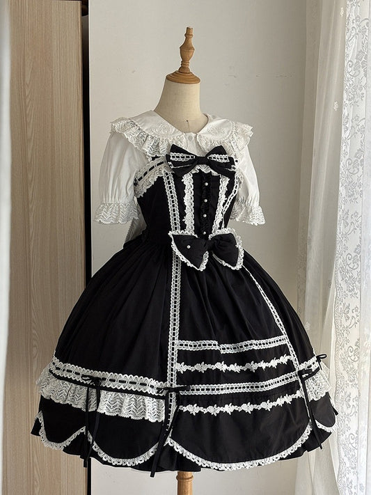 Trimmen Sie alten schwarzen Pullover Saum Schule Rand Kleid gewellten Rock Lolita