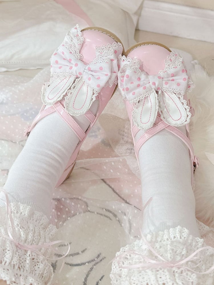 Ohr Crisscross bei PinkWhite Top Muster Bunny Polka-dot Schuhe Design Bow Lolita
