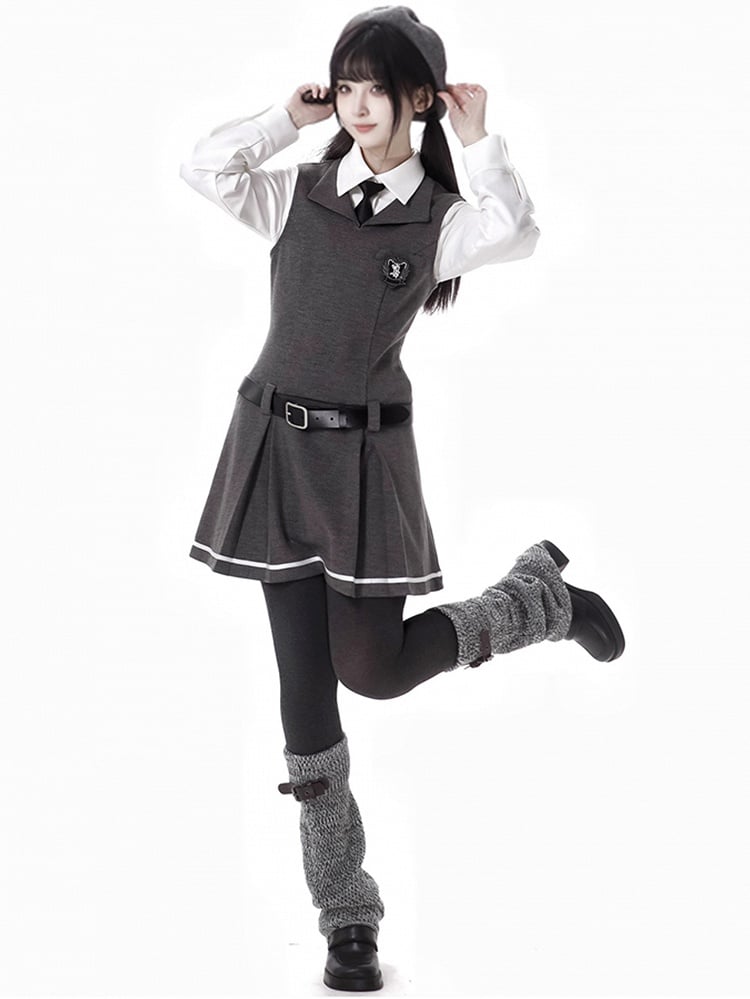 Dunkelgraue Weste im Preppy-Stil mit V-Ausschnitt