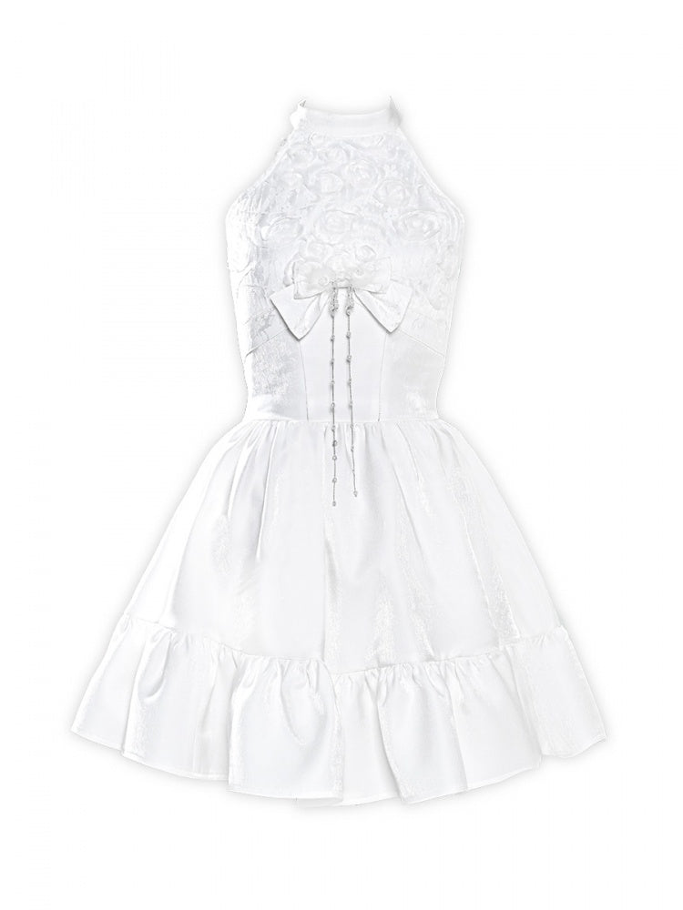 Weißes Blumenmieder Neckholder-Feenkleid