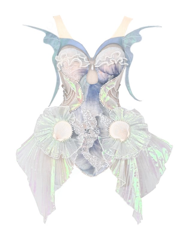 Dusty Sequin Goth und Korsett Fairy Bead Top Mermaid Blue