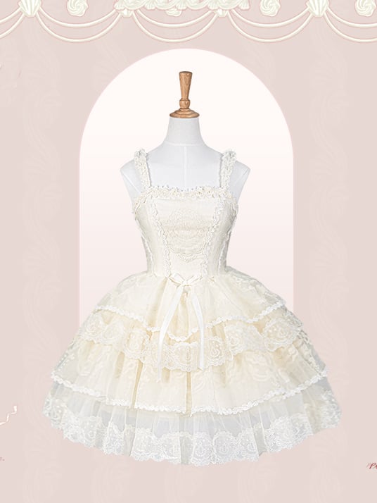Corset Tiered Dress Lolita Skirt White Creamy Princess