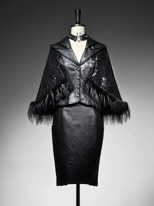 Schwarzer Rissrock Goth Office Lady A-Linienrock