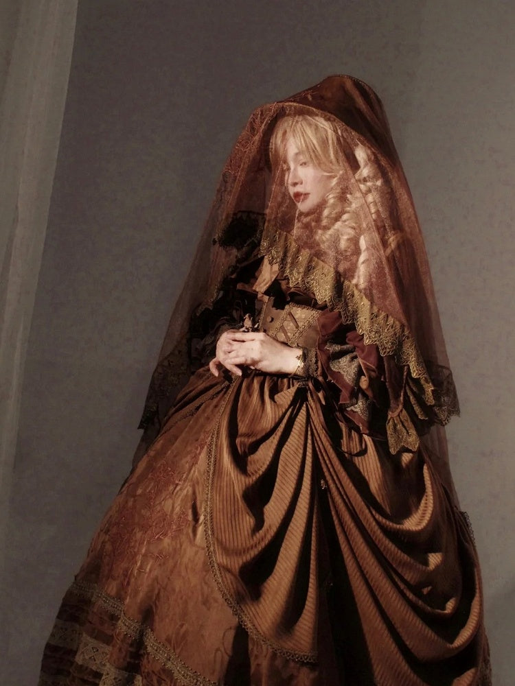 Lolita Lace Floral Embroidered Trim Black/Gray/Brown Veil with