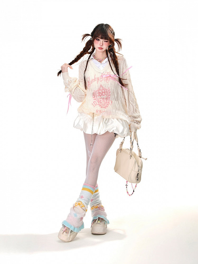 リボン結びのホワイトAラインラインストーンエレガントバブルスカート