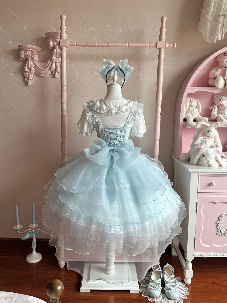 Bow Dress JSK Hanayome Skirt Princess Lolita Layered Blue Accents Tulle