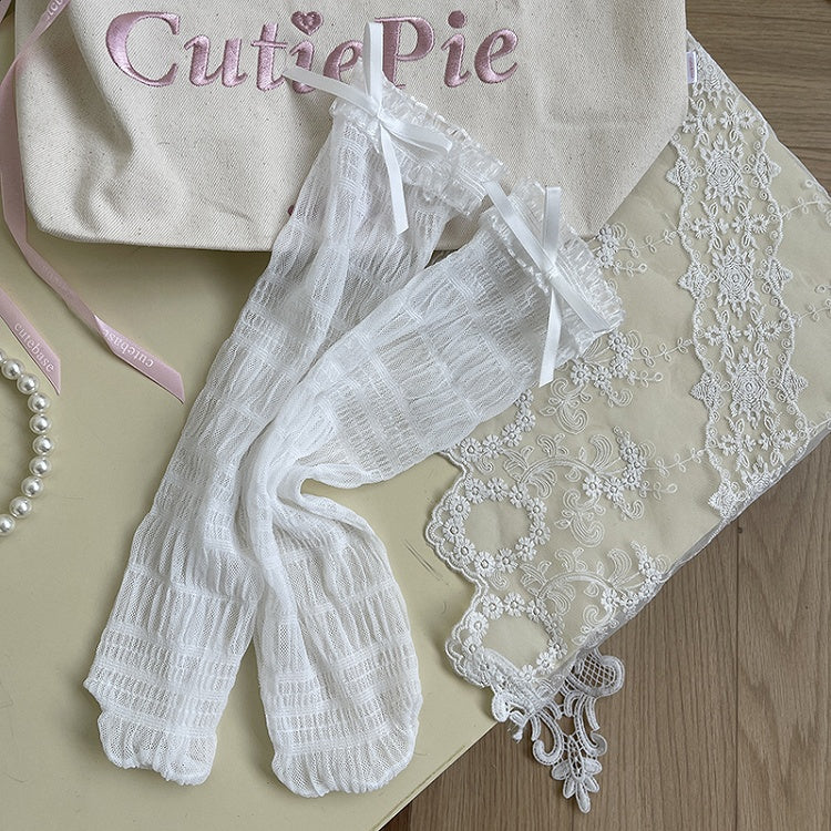 Socks Bowknot Tulle Lace Details White/Black Ruffled